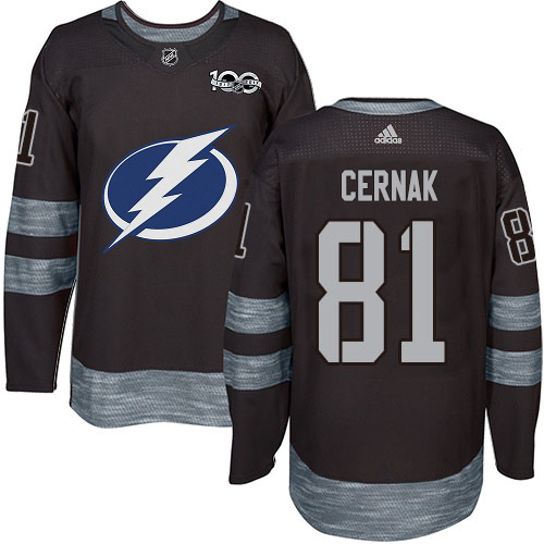 Adidas Tampa Bay Lightning Men #81 Erik Cernak Black 1917-2017 100th Anniversary Stitched NHL Jersey->tampa bay lightning->NHL Jersey